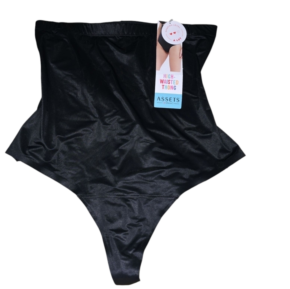 Womens Assets By SPANX Black Shaping High Waisted Thong Panties, 1x, NWT!!!